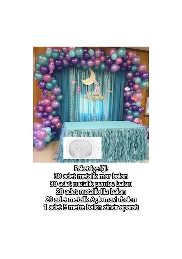 100lü Deniz Kızı Konsept Metalik Balon Ve Balon Zinciri (30 Mor,3