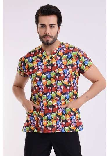 Mikrop Canavarlar Desenli Dijital Baskı Unisex Tek Üst Likralı Sc
