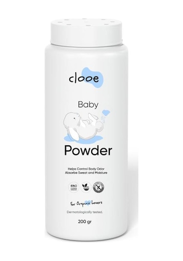 Clooe Organik Bebek Pudrası 200gr - Organik İçerik, Ferahlatıcı Etki, Hassas Ciltlere Özel