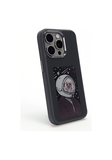 iPhone 13/14/15/Pro/Pro Max Uyumlu Kişiselleştirilebilir Nfc Görsel Fotoğraf Yansıtmalı Ekranlı Telefon Kılıfı Koyu Gri