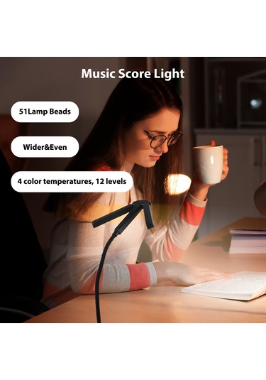 Ruicoo Usb Şarjlı 4 Renk Tonlamalı 51 Led'li Göz Koruyucu Müzik Notası Klips Lambası - Taşınabilir Mini Kitap Klips Lambası