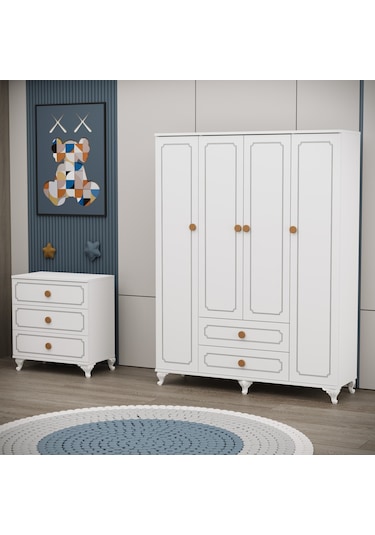 Garaj Home Yaren Yavrulu 4 Kapaklı Bebek Odası Takımı Beyaz
