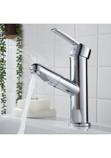 Bloomnest Lebıhmurah Bf24 Bakır Musluk, Tek Delikli Banyo Bataryası, Sıcak-soğuk Karıştırma, 60 Cm Hortum Gümüş