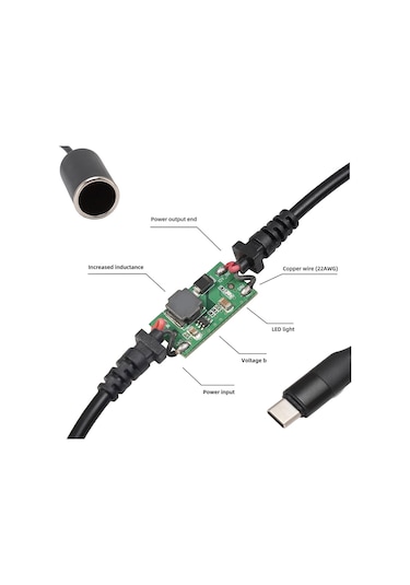 Type C To Çakmak Adaptörü, 5v -12v Araba Cihazları İçin Güç Kaynağı