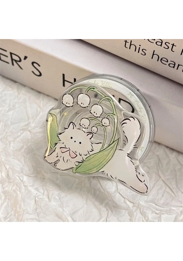 Goldenqian Kore Sevimli Karikatür Köpek Magsafe Manyetik Telefon Griptok Kavrama Tok Standı İphone 15 14 12 Kablosuz Şarj Tutucu Braketi 5 5