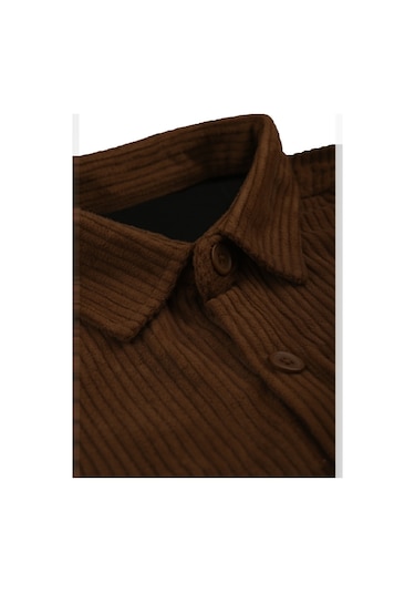 Deepsea Kiremit Cepli Likralı Kadife Kumaş Rahat Kesim Erkek Gömlek Yumuşak Dokulu, Şık Tasarım Gömlek 2600759 Kiremit