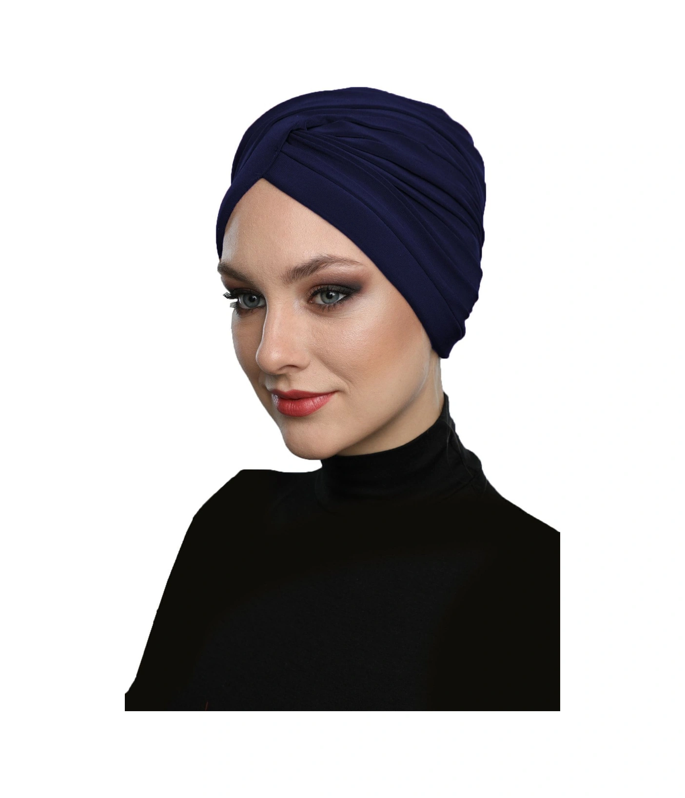 Çapraz W Nervürlü Ensesi Bantlı Lacivert Hazır Türban Tesettür Havuz Bonesi Lacivert