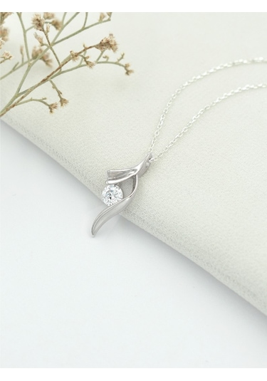 Brezza Lusso Jewelry Gümüş Zarif Tasarım Zirkon Taşlı Kadın Kolye 45 CM