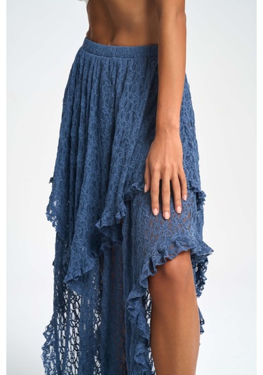 Mireya Asimetrik İndigo Dantel Etek İndigo