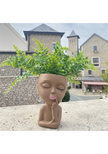 Sevimli Baş Saksı/yüz Saksı, İç Mekan Bitkileri İçin, Kız Yüz Saksı Sevimli Bayan Baş Saksı, Kahverengi