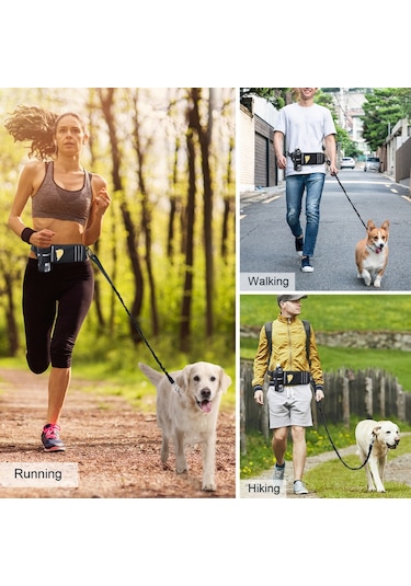 Geeksen Eller Serbest Köpek Tasması Bel Çantası Geri Çekilebilir Bungee'li Yansıtıcı Bel Çantası Kaka Torbası Dağıtıcı Kese Eğitim Yürüyüş Koşu Ve Evcil Hayvanınız İçin Ayarlanabilir Bel Kemeri