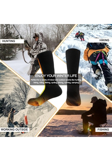 Geeksen Kış Sporları İçin Isıtmalı Çorap - Pil Kutulu, Yürüyüş Ve Kayakta Sıcak Tutar Siyah