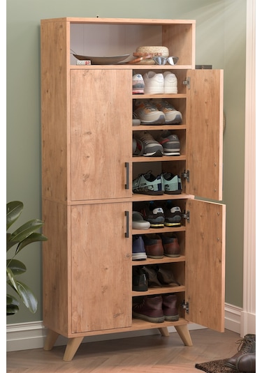 Bofigo 4 Kapaklı Ayakkabılık 9 Bölmeli Ayakkabılık Çok Amaçlı Dolap Beste Çam Çam