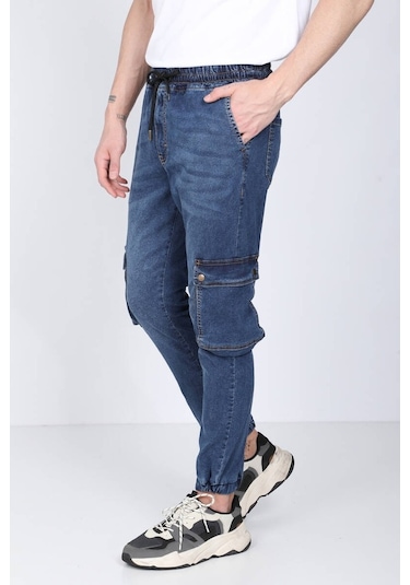 Erkek Koyu Mavi Kargo Cepli Jogger Pantolon