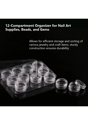Tırnak Sanat Malzemeleri, Rhinestones, Boncuklar, Tırnak Takı Konteyner Kutusu İçin 12 Bölmeli Organizatör