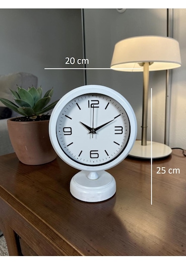 Premium Beyaz 25 X 20 Cm Metal Masa Saati Renkli