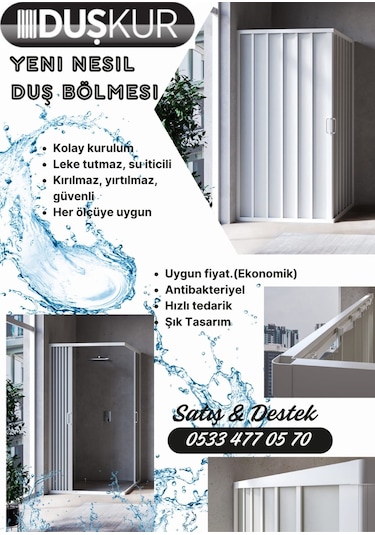 Duşakabin Ön Cephe Ortadan Girişli 180 CM Beyaz