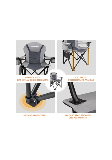 Kingcamp Cedar Deluxe Ultra Bel Destekli Kamp Sandalyesi Grey Gri - Siyah