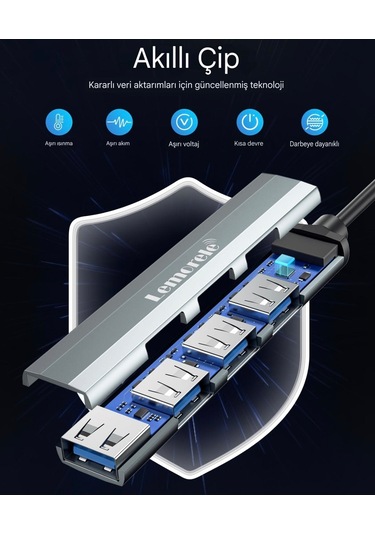 Lemorele 4'in 1'i Hub Çoklayıcı Type-c Girişli 4 Port 3.0 480mbps
