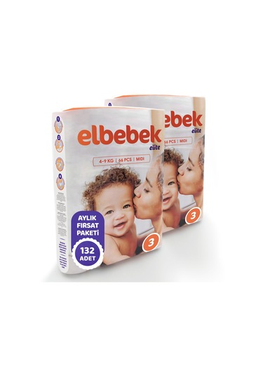 Elbebek Elite Bebek Bezi 3 Numara Midi Fırsat Paketi 132 Adet 2'li