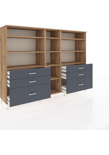 Hyperion Dolap 10 Raflı 6 Çekmeceli 220x44x163 Çam-çam/antrasit Çam-çam/antrasit