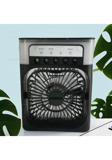 Goldenqian Taşınabilir Nemlendirici Fan Klimalar Usb Elektrikli Fan Led Gece Lambası Su Sisi Eğlenceli 3 In 1 Hava Soğutucu Masaüstü Sprey Fan Black