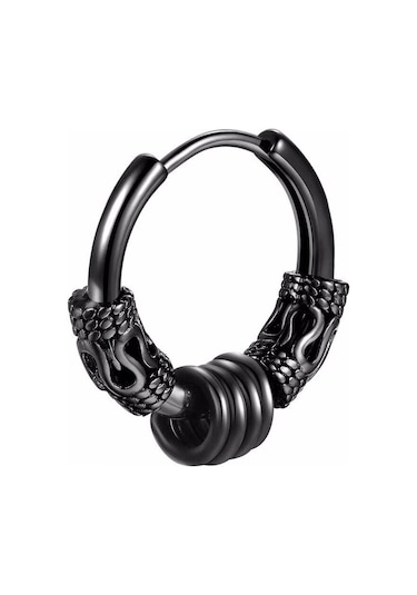 Siyah Yuvarlak Paslanmaz Çelik Kore Tarzı Küpe Ejderha Deseni Daire Kulak Çıtçıt Erkekler Hoop Küpeler Siyah