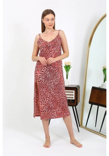 Giyim Kadın İp Askılı Uzun Parlak Micro Elbise Gecelik Kırmızı Kırmızı