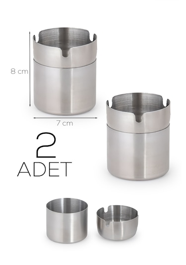 Porsima Etn-236 Large 2li Paslanmaz Çelik Metal Kül Tablası - Kapaklı Rüzgar Geçirmez Küllük