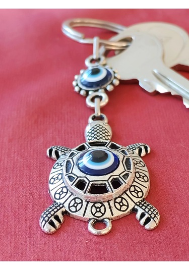 Moncuk Design Nazar Boncuklu Kaplumbağa Metal Anahtarlık