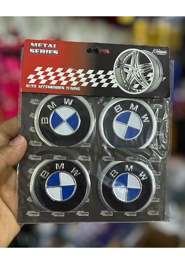 Universal Araç Uyumlu, Bmw Jant Göbeği Arması, Sticker 4'lü Set 60mm Siyah