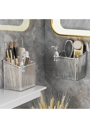 Geeroyoo Banyo Duş Odası Makyaj Tuvalet Mendil Depolama Kutusu - Deliksiz Duvar Takımı Ev Kullanıma Uygun Siyah Gri Gümüş Renkli Dolap Gri - Siyah