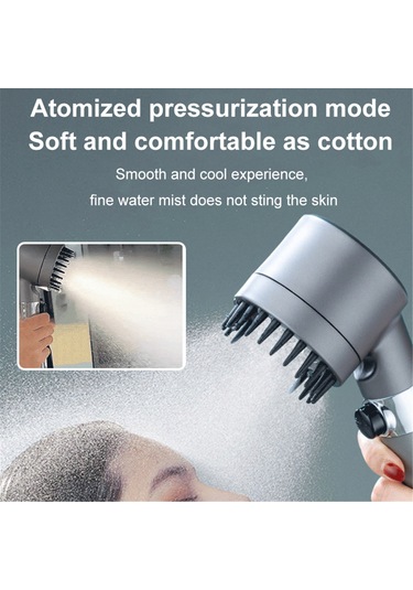 Jeemson Yüksek Basınçlı 3 Modlu Masaj Duş Başkanı - Filtreli Pp Malzeme, Su Kapatma Düğmesi Ve Gri Tutucu Seti Gümüş