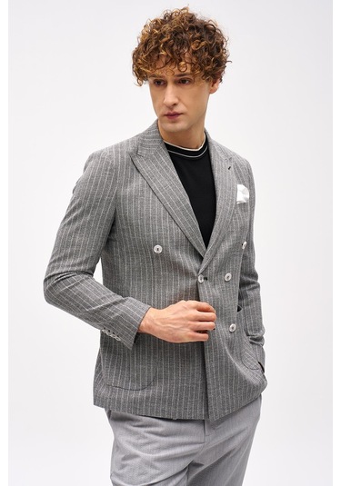 Erkek Siyah Slım Fıt / Dar Kalıp Geniş Kırlangıç Ceket-16418 Siyah