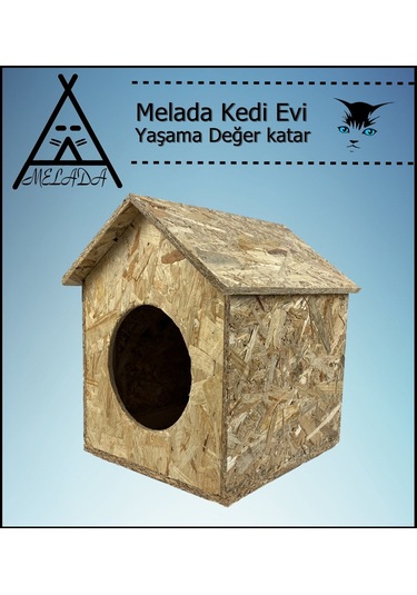 Melada Kedi Evi Dış Ortam Uygun Ahşap Kedi Evi Osb 39x32x30 Cm