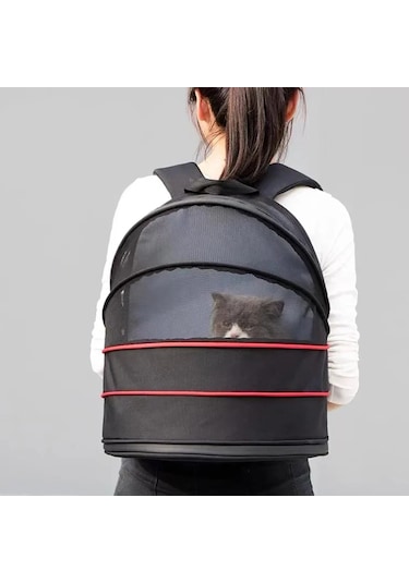 Genişletilebilir Alanlı Açık Tasarımlı Nefes Alabilen Kedi Taşıma Çantası Kahverengi