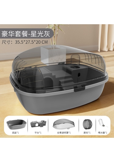 Şeffaf Üstlü Ve Kolay Erişimli Lüks Hamster Evi - Siyah