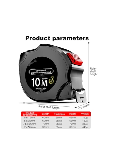 10m 25mm-3 5 7.5 10m Kendinden Kilitlemeli Çelik Mezura Taşınabilir Yüksek Hassasiyetli Metrik Cetvel Kalınlaşmış Su Geçirmez Mesafe Ölçüm Araçları