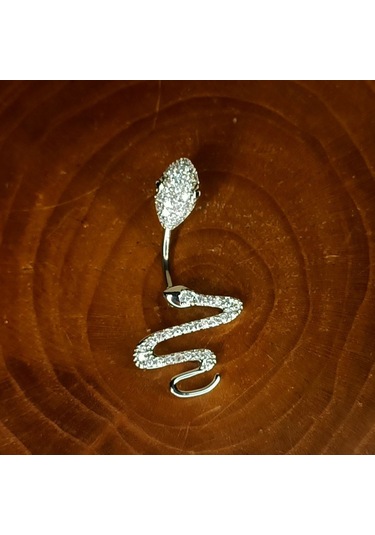 Aya Tasarım Gümüş Renk Yılan Model Göbek Piercing