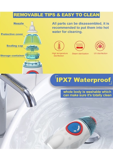 Geeksen Ka1002 Bebek Nazal Aspiratörü - 3 Seviye Emiş, Sessiz Çalışma, Led Işık Ve Müzik 3 Silikon Uçlu