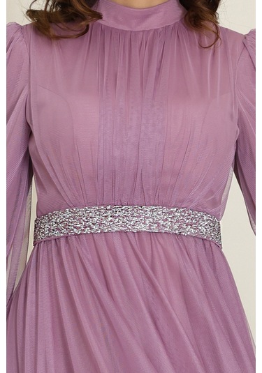 Alia Şık Taş Detaylı Büyük Beden Tesettür Abiye - Alya Lavanta