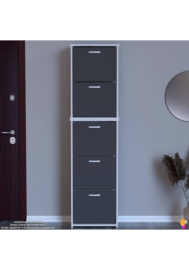 Modilayn Verve Antre 52x194x26 Cm Lik 5 Düşer Kapak 10 Göz Bölmeli Ayakkabılık Antrasit - Beyaz