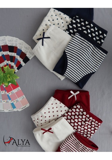 Alya Underwear Kız Çocuk Kalpli Dokuma Lastik Pamuklu Kumaş Slip Külot 5'li Paket 5 Adet Beyaz Multicolor-x29
