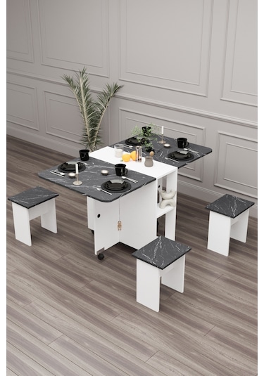 Bozova Oval Katlanabilir 4 Taburali Mutfak Yemek Masası