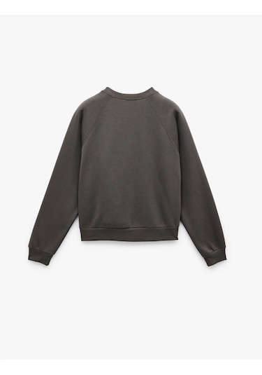 Koton Pamuklu Bisiklet Yaka Şardonlu Sweatshirt Antrasit 6wal10309ık Antrasit