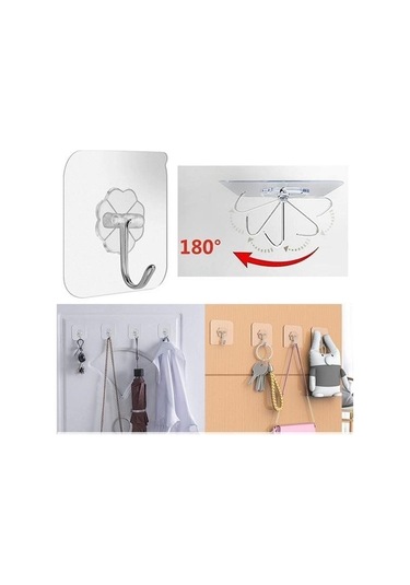 Zmc Bilişim Süper Güçlü Yapışkanlı Suya Dayanıklı Şeffaf Askı 5li Set Yeniden Kullanılabilir Kancalar Çok Renkli