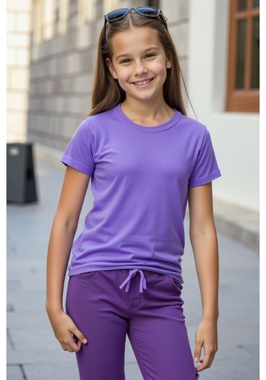 Eflatun Çocuk T-shirt Kız Erkek Unisex %100 Pamuk Eflatun