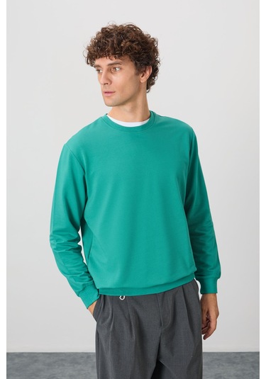 Tommy Life Deniz Yeşili Pamuk Yumuşak Dokulu Standart Fit Basic Erkek Sweatshirt - 88363 Yeşil