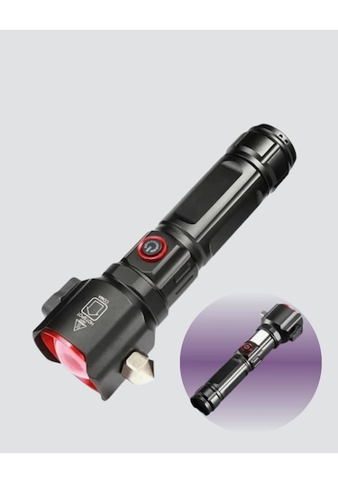 Ceylan Adam Usb Şarjlı Çok Amaçlı El Feneri Çekiçli Pusulalı Çok Renkli