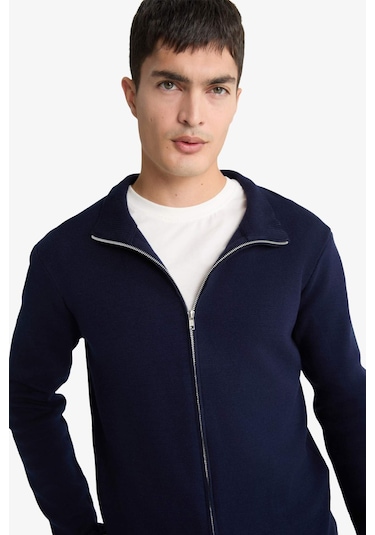 Defacto Standart Fit Dik Yaka Fermuarlı Triko Hırka C8158ax25aunv64 Lacivert